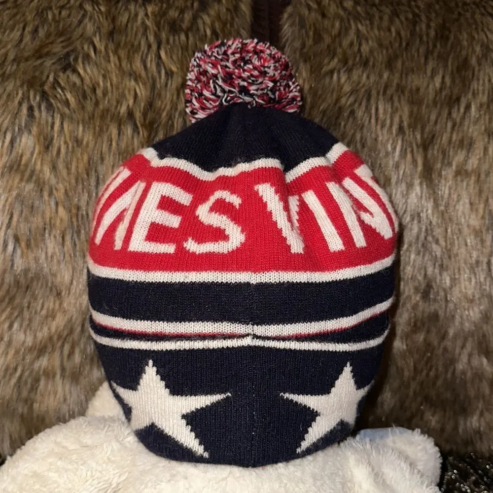Vineyard Vines OS All American Navy White Red Pom Pom Knit Winter Ski Hat